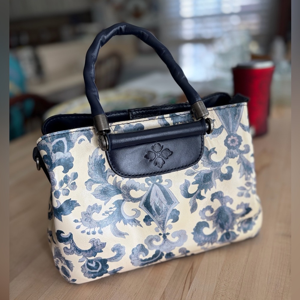 Patricia Nash Cream and Blue Floral Satchel